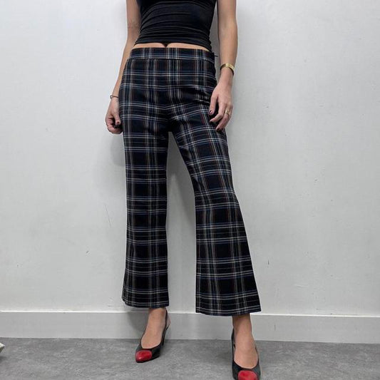 Flared officewear checked trousers