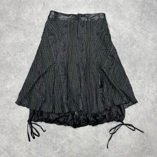 Layered pinstripe puff balloon midi skirt