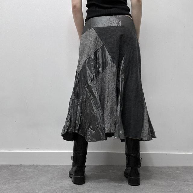 Grey tweed patchwork grunge midi skirt
