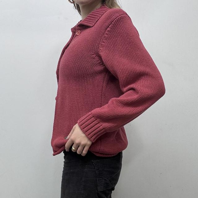 Red chunky cotton knit cardigan