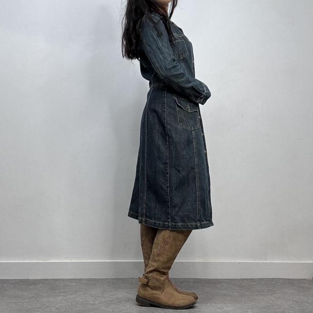 Long mid-wash denim trench coat mac