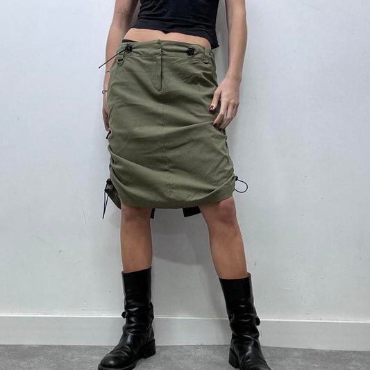 Khaki cinched toggle skirt