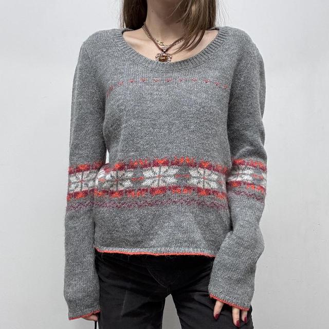 Arran norweigan style grey wool knit jumper
