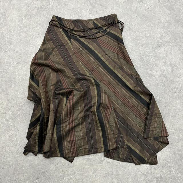Khaki brown pinstripe asyemmtric maxi skirt