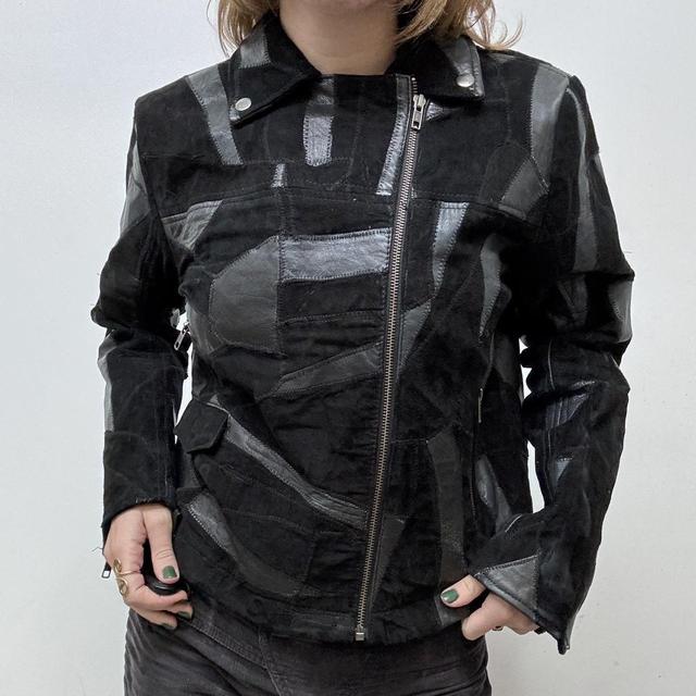 Black suede leather asymmetric biker jacket