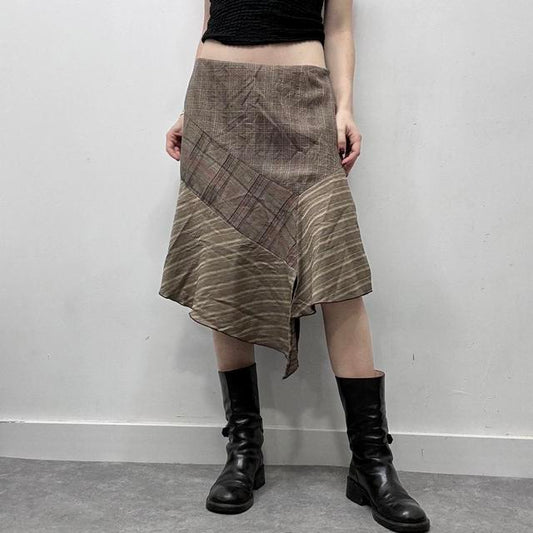 Asymmetric panlled pinstripe midi skirt