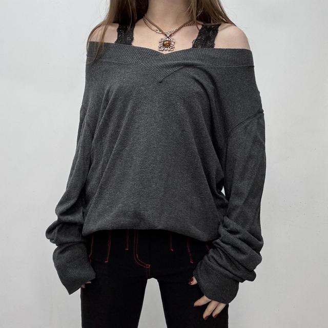 Grey oversized slouchy knit jumper