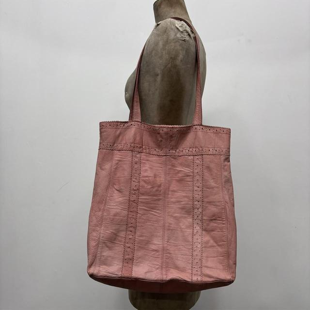 Brouge patterned pink leather tote bag