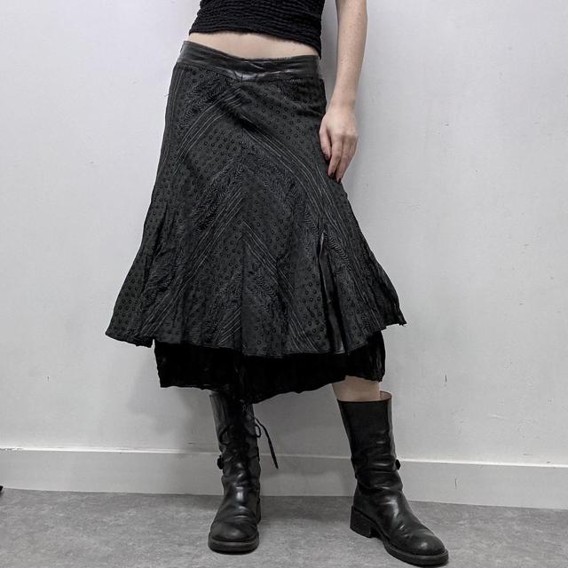 Layered pinstripe puff balloon midi skirt
