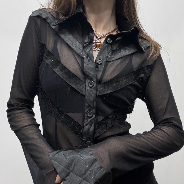 Sheer black flared shirt
