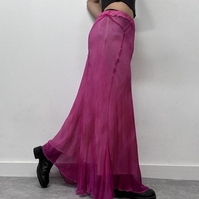 Silk crinkle pink maxi skirt