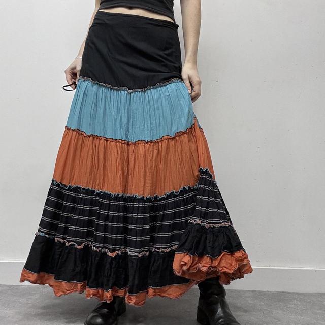 Striped flared pleated crinkle skirt