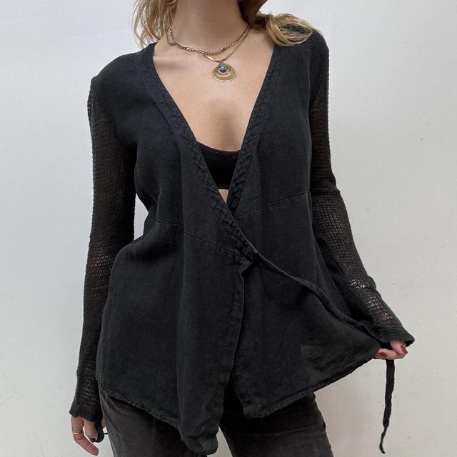 Black linen wrap top