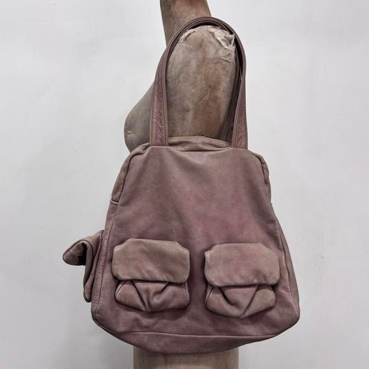 Slouchy pink leather cargo bag
