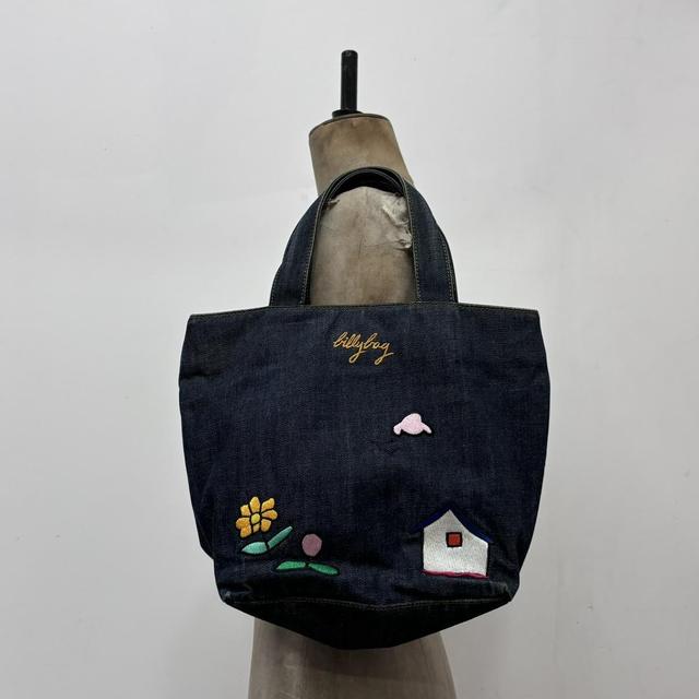 Dark denim embroidered mini bag