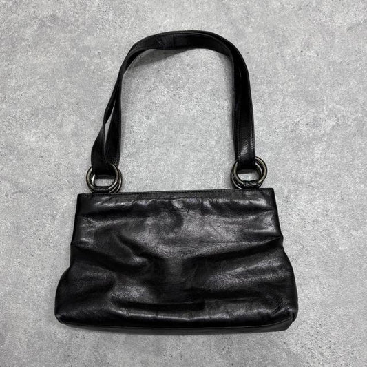Black leather metal handware shoulder bag