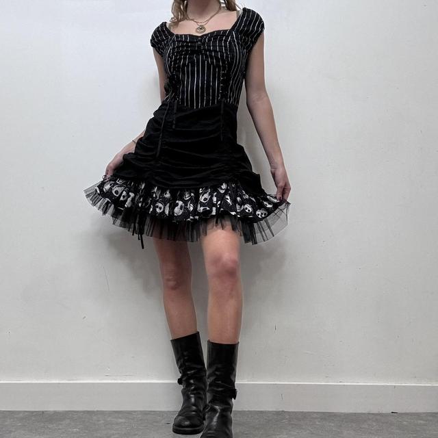 Black pinstripe gothic puff dress