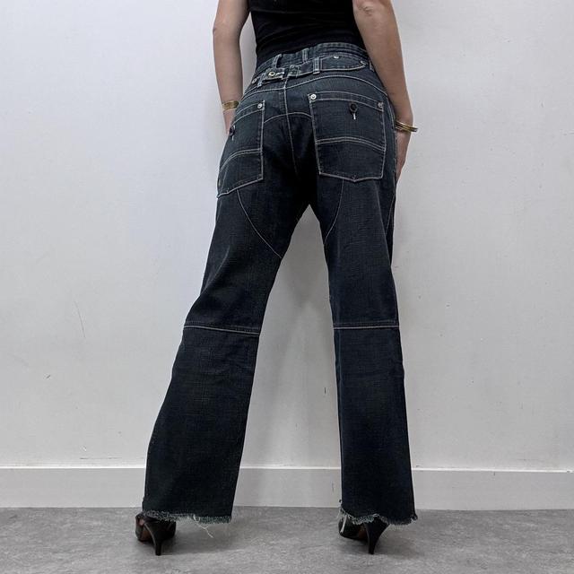 Dark wash distressed baggy cargo jeans