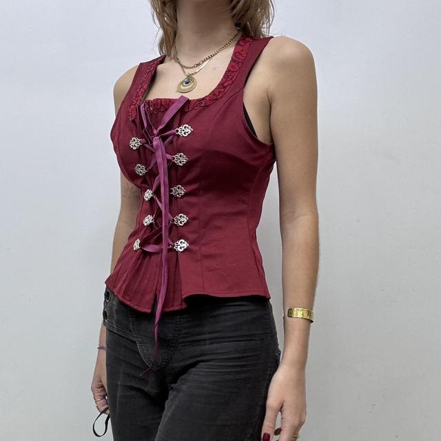 Red corset lace up bow vest