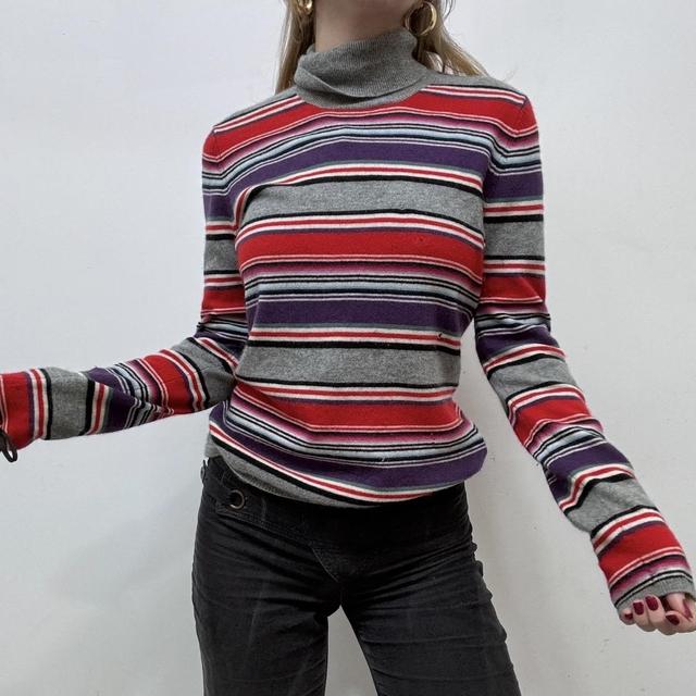 Cashmere strip jumper roll-neck