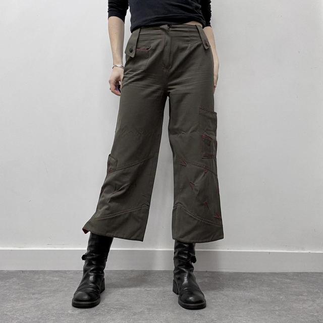 Khaki cropped cargo wide-leg trousers