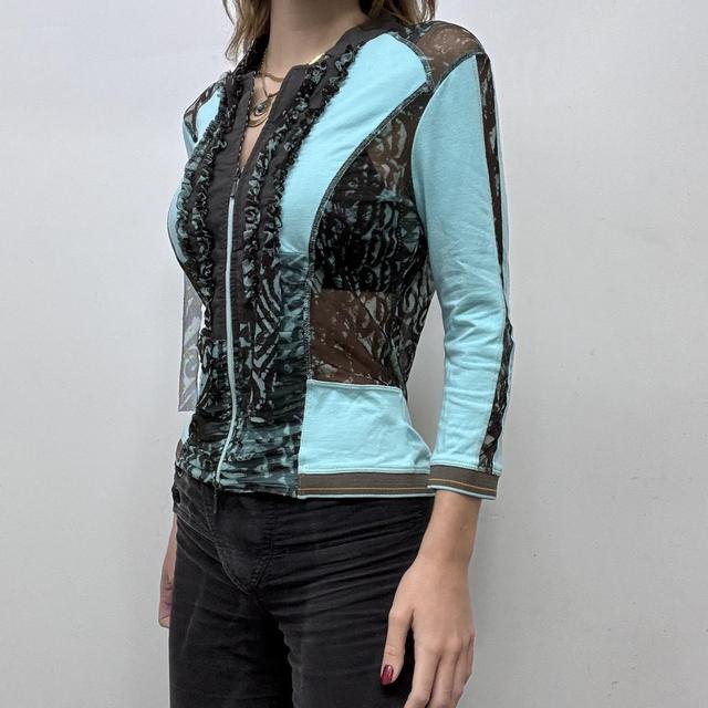 Sheer leopard graphic zip up