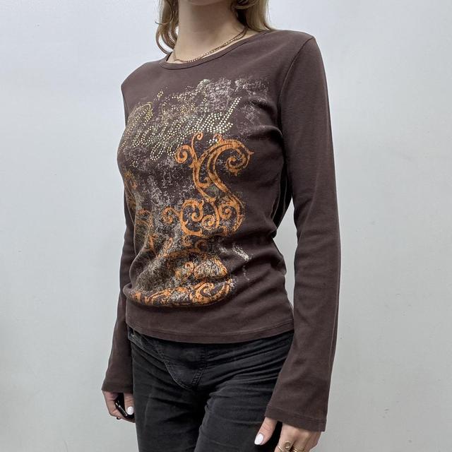 Brown graphic printed grunge top