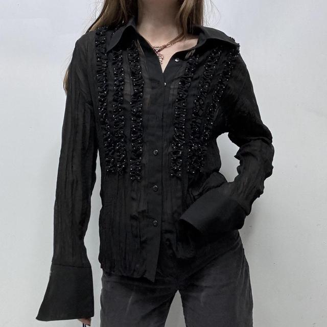 Sheer crinkle flared black gothic shirt