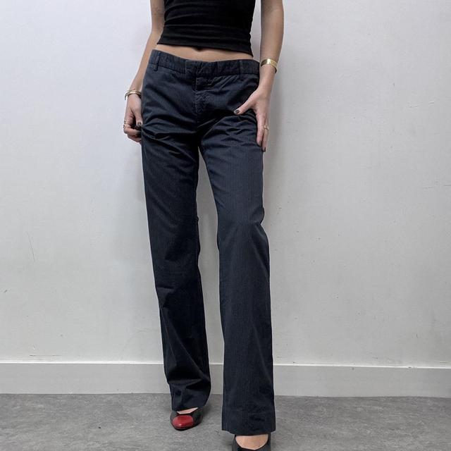 Navy pinstripe wide leg flare suit trousers