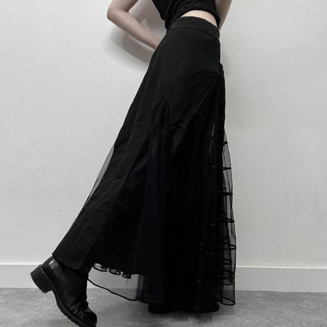 Gothic sheer black mesh maxi skirt