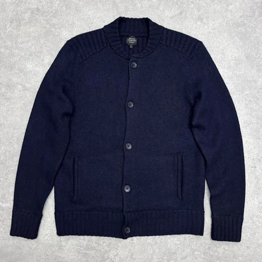 Navy crew neck wool cardigan