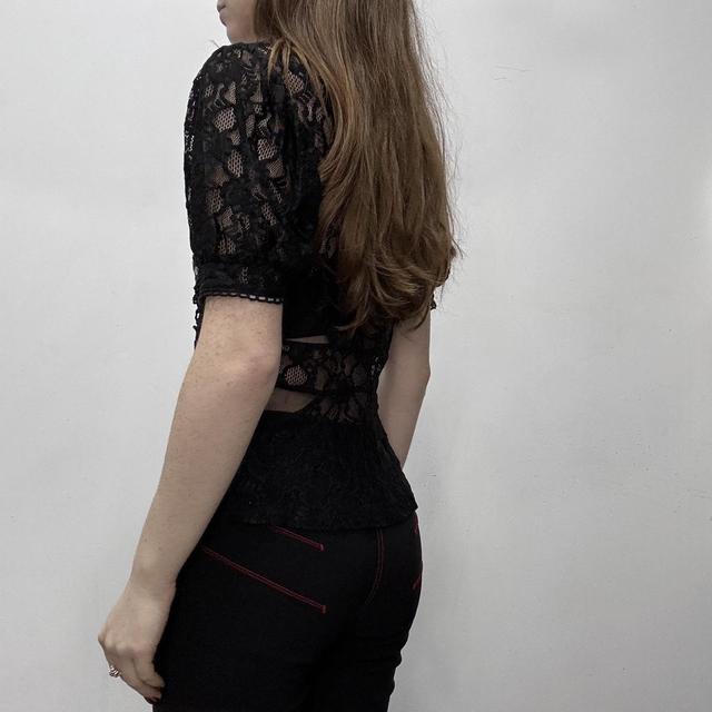 Sheer black lace embroidered top