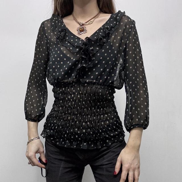 Sheer ruffle polka dot shirt