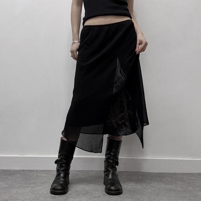 Black asymmetric midi skirt