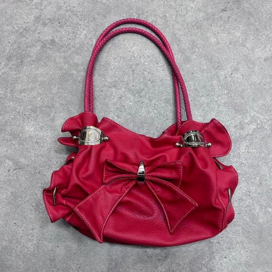 Red leather bow bag