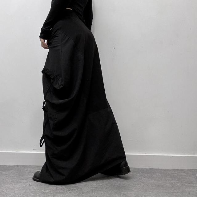Black asymmetric grunge gathered skirt