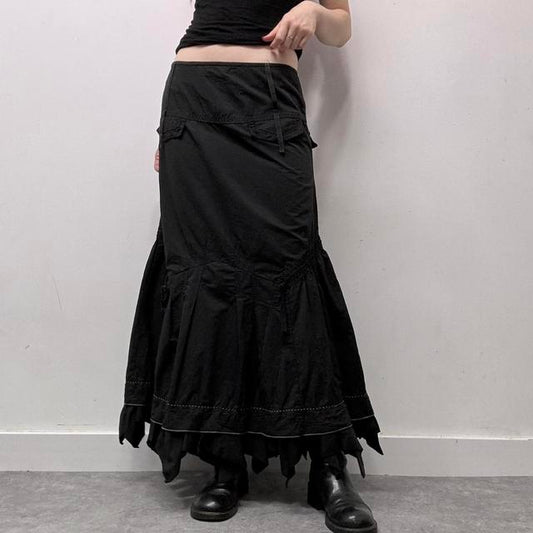 Black grunge cargo maxi skirt