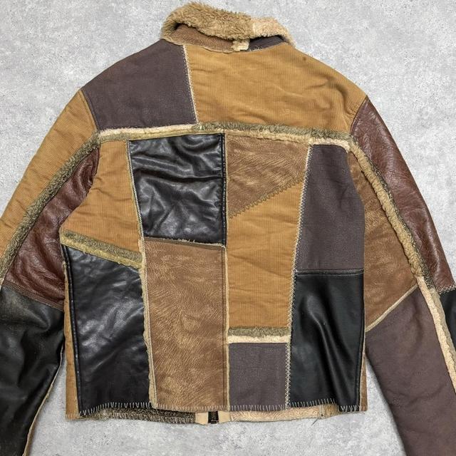 Faux leather sheepskin patchwork jacket