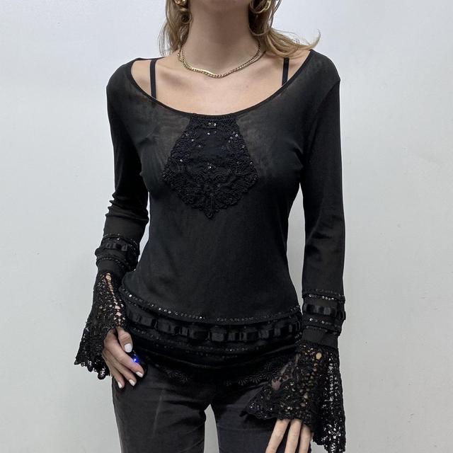 Black lace flared gothic top