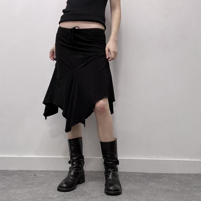Black asymmetric midi skirt