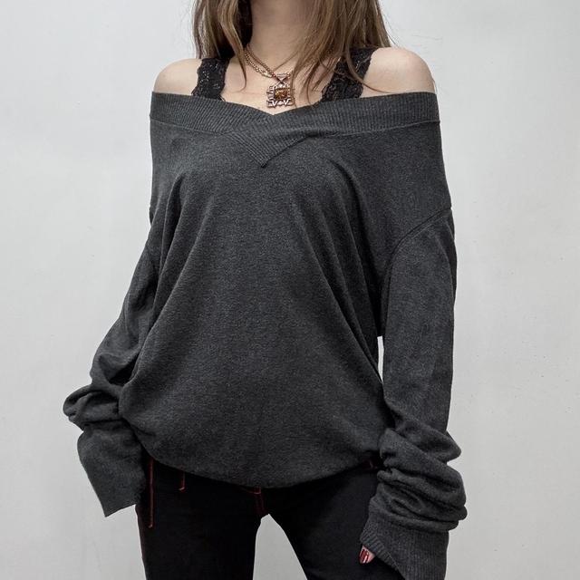 Grey oversized slouchy knit jumper