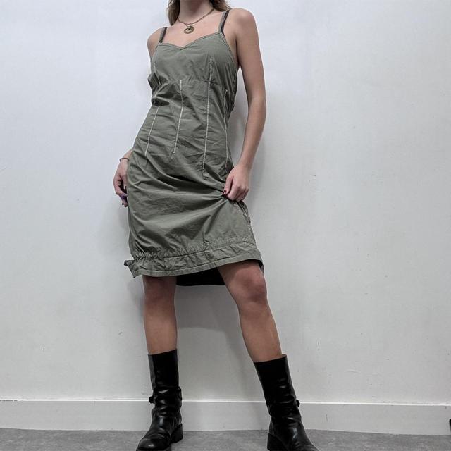 Khaki cargo aline midi dress