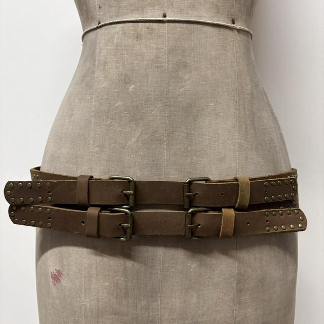 Brown buckle studded belt