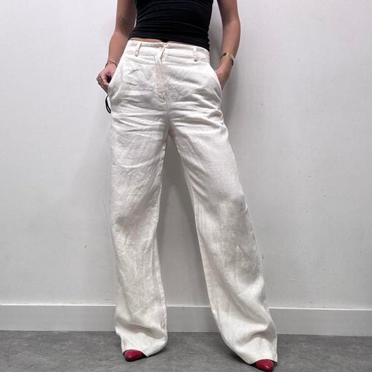 Flared wide leg linen trousers