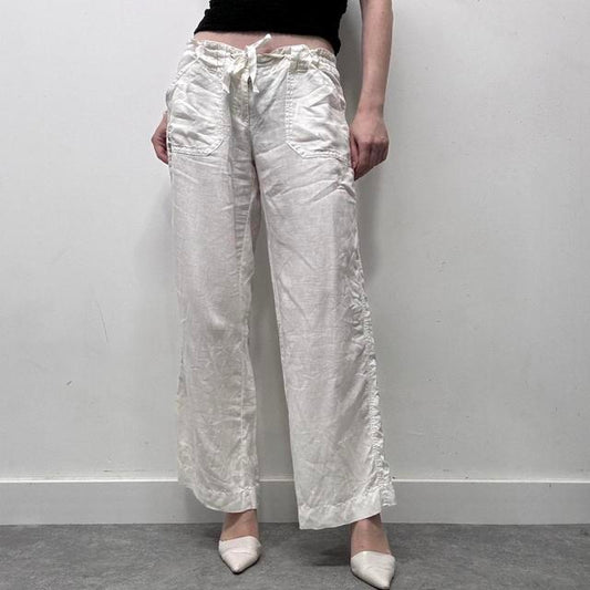 White linen wide oversized trousers