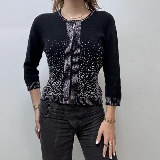 Knitted mohair beaded cardigan