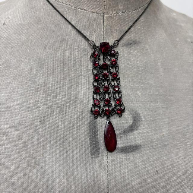 Red gemstone layered chain necklace