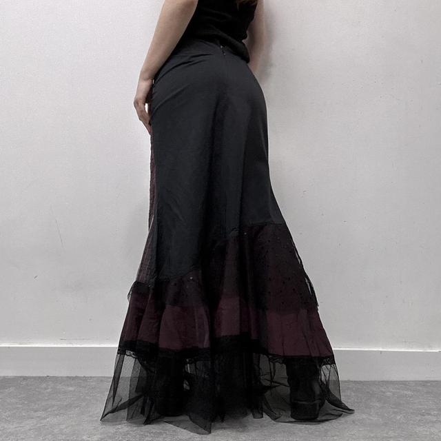 Grunge layered patchwork pinstripe maxi skirt
