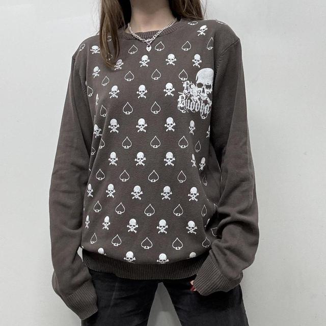 Brown knitted skull cotton jumper