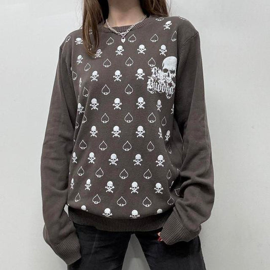 Brown knitted skull cotton jumper